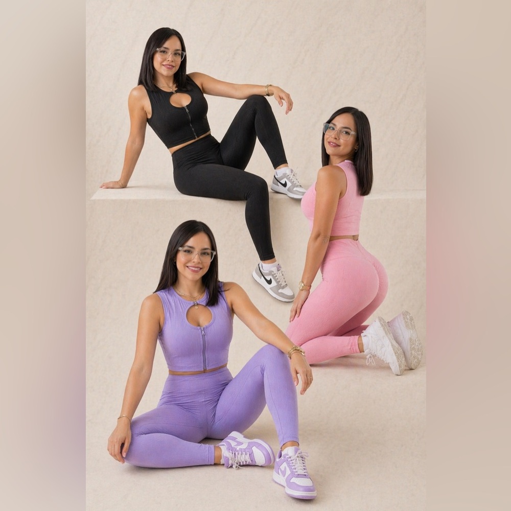 SculptZip Contour 2-Pcs Active Set Scrunch Butt High Waist Leggings Seamless Fit
